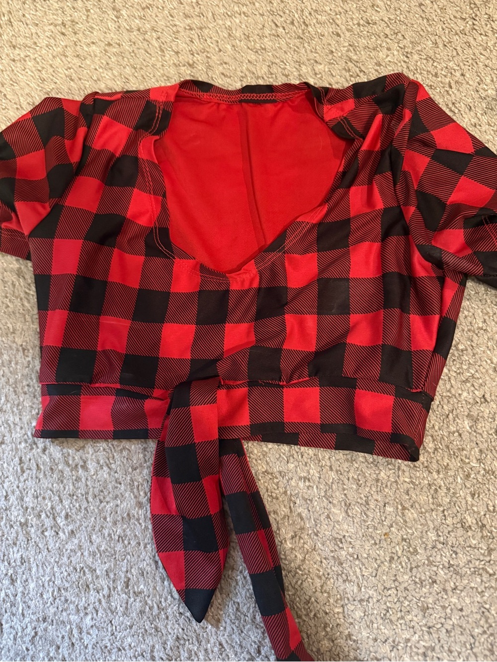 Twin peaks Red and Black Buffalo Plaid Tie-Front Crop Top